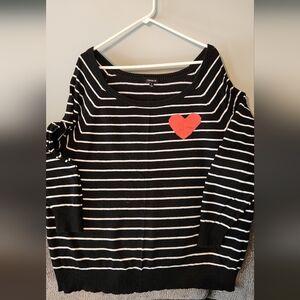 Torrid Black and White steiped Sweater with Red Heart